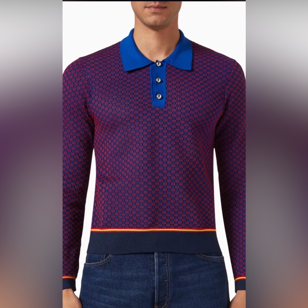 Wales Bonner Valley Knitted Polo Long Sleeve Size Large